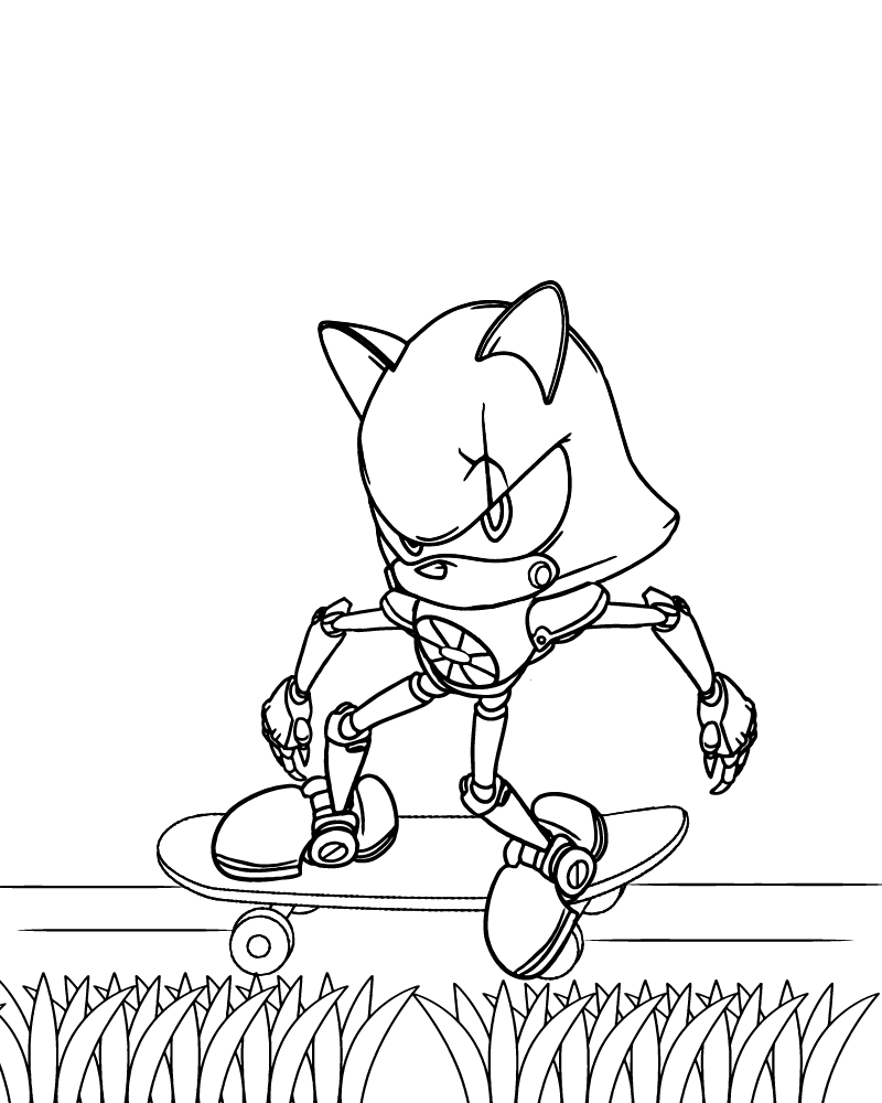 Metal Sonic montando um skate