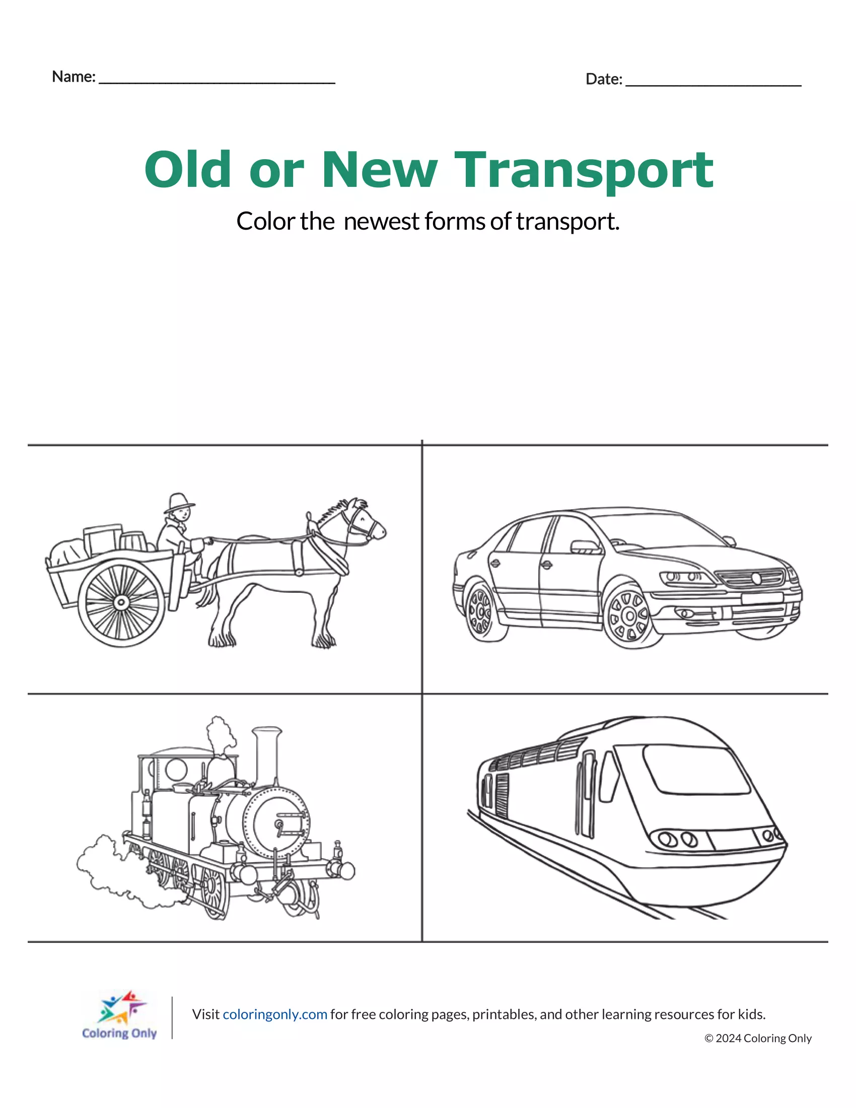 Old or New Transport Free Printable Worksheet