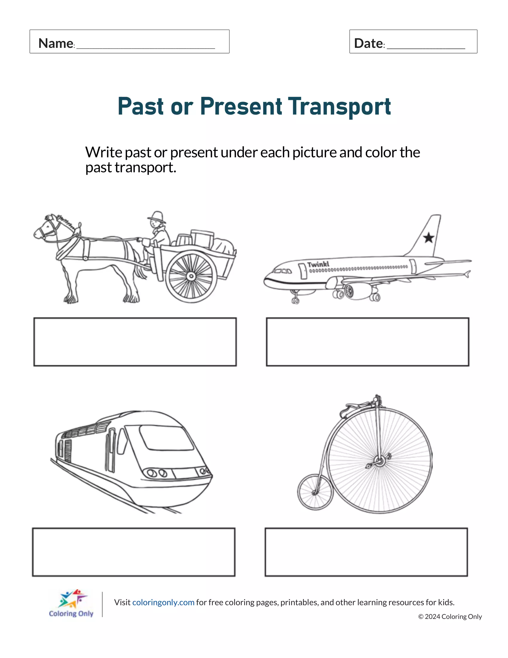 Past or Present Transport Free Printable Worksheet