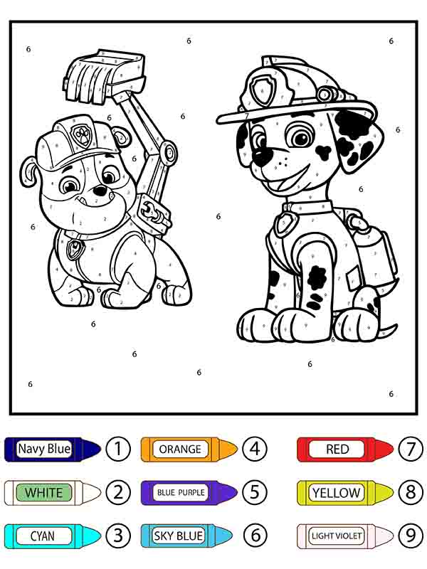 Paw Patrol Rubble and Marshall Color by Number