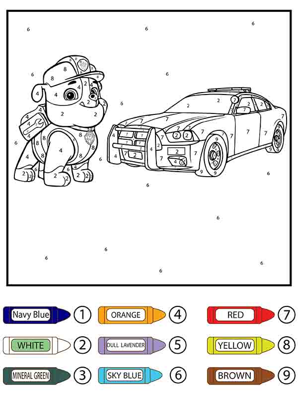 Paw Patrol Rubble and Patrol Car Color by Number