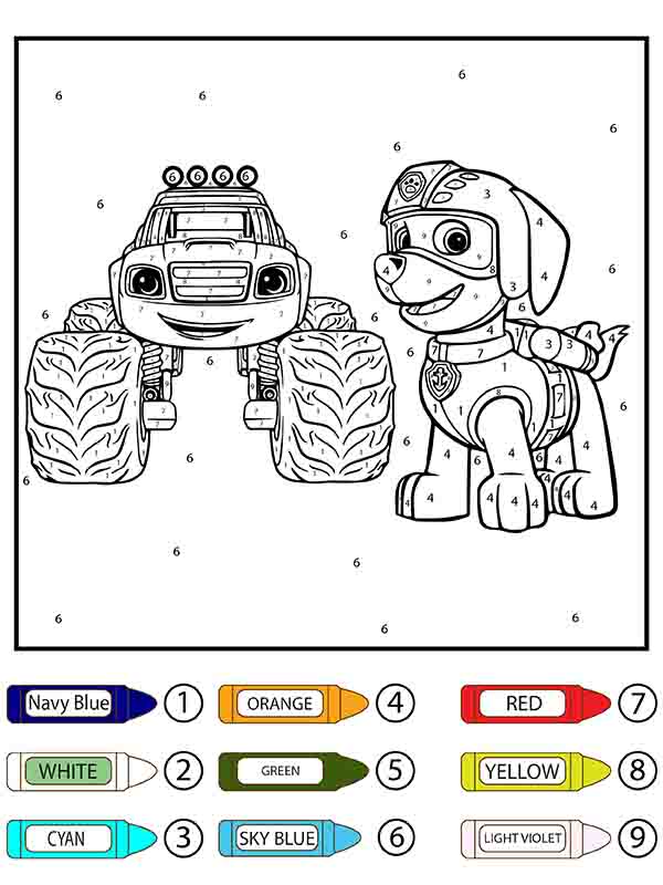 Paw Patrol Zuma and Big Car Color by Number