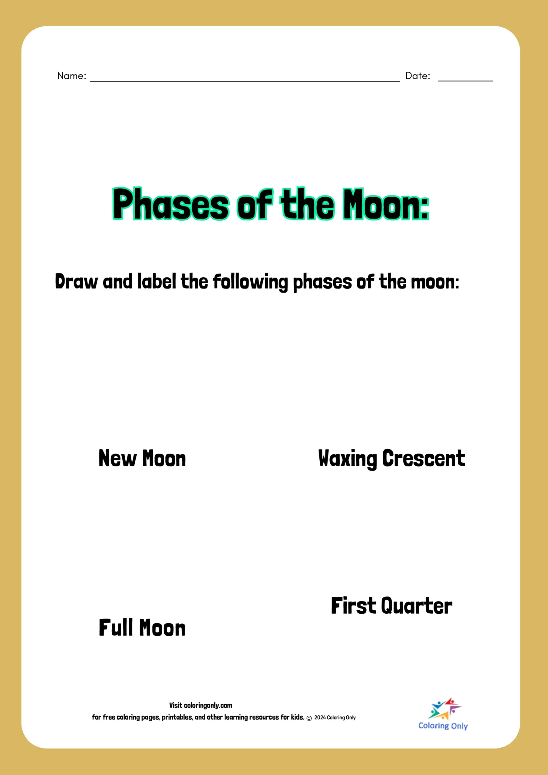 Phases of the Moon Free Printable Worksheet