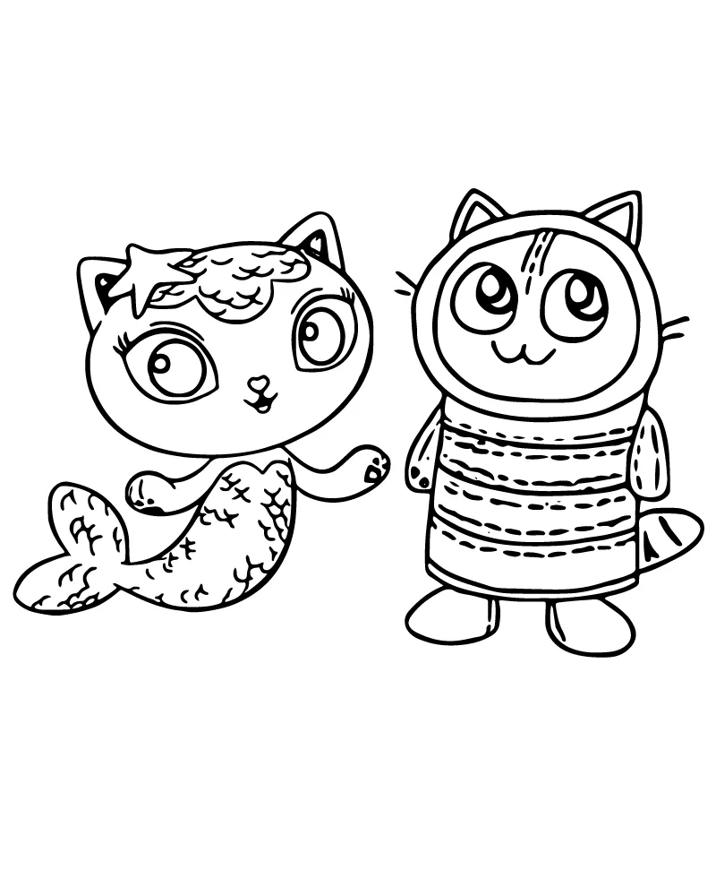 Pillow Cat With Mercat Coloring Page-01