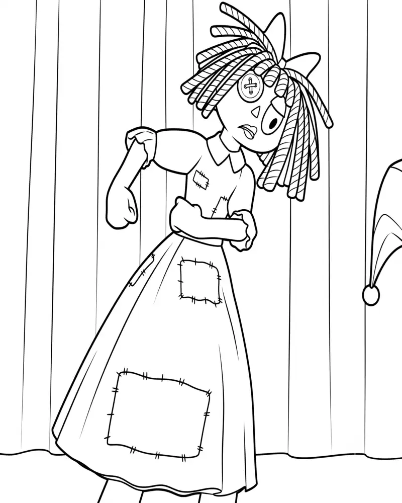 Ragatha frantically dancing on stage with worried expression Coloring Page