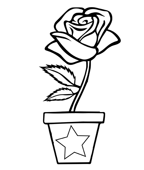 Ausmalbild Rose in Blumenvase