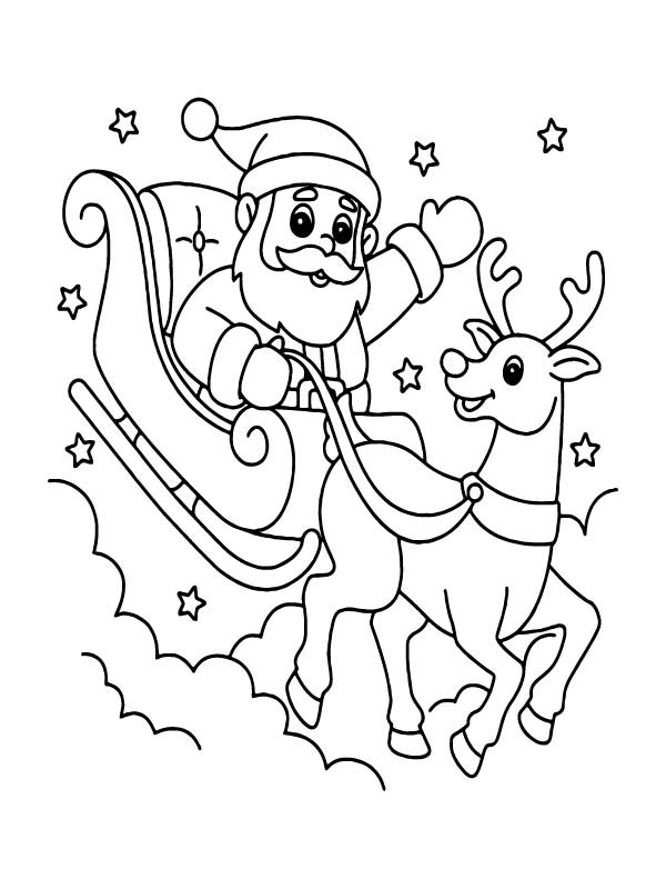 Ausmalbild Weihnachtsmann reitet im Schlitten