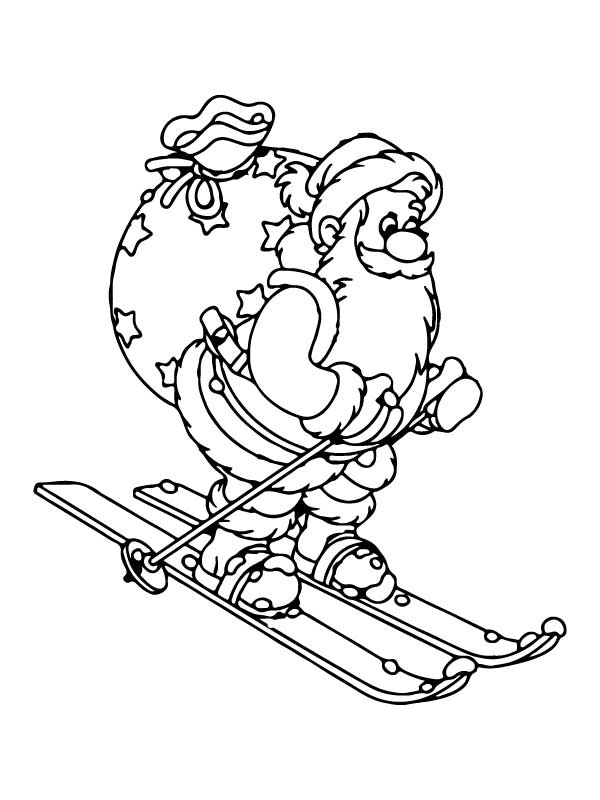 Santa Claus Skiing Coloring Page