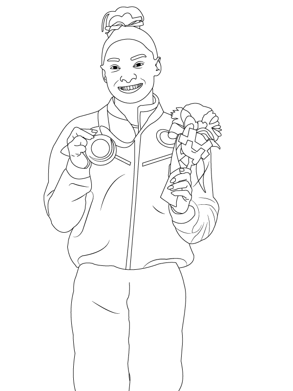 Simone Biles Winning Medal in Tokyo Coloring Page