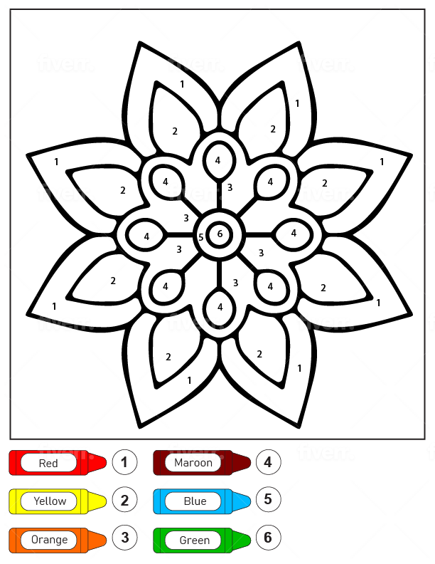 Simple Flower Pattern Mandala for Kids Color by Number