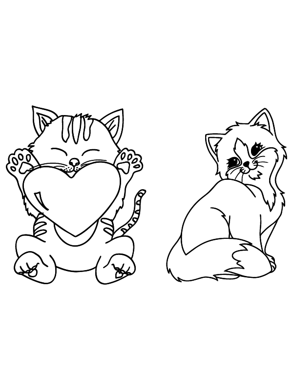 Simple Valentine Animals Coloring Sheet for Kids
