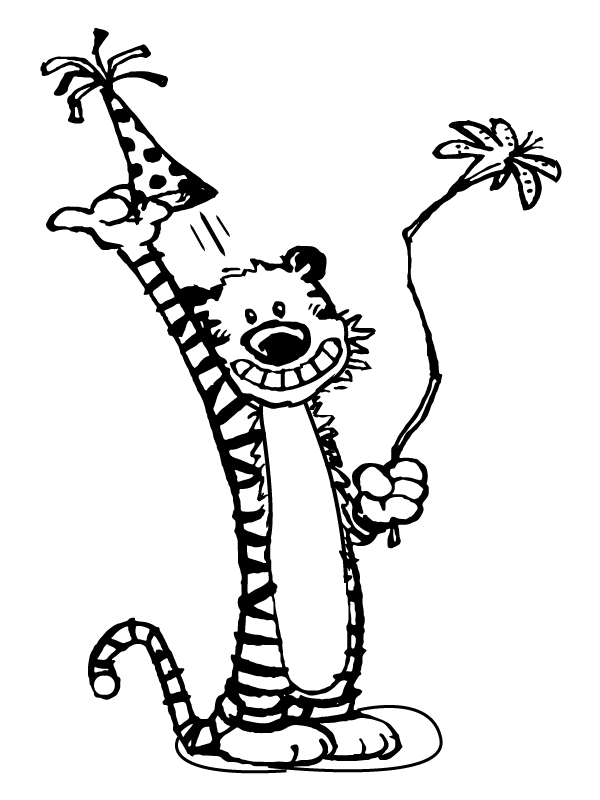 Smiling Hobbes with Party Hat