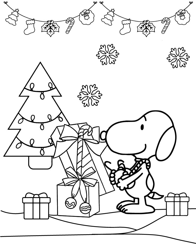 Snoopy öffnet Weihnachtsgeschenke