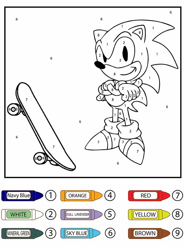 Sonic and Skateboard Color by Number