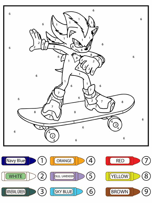 Sonic Riding a Skateboard Color by Number