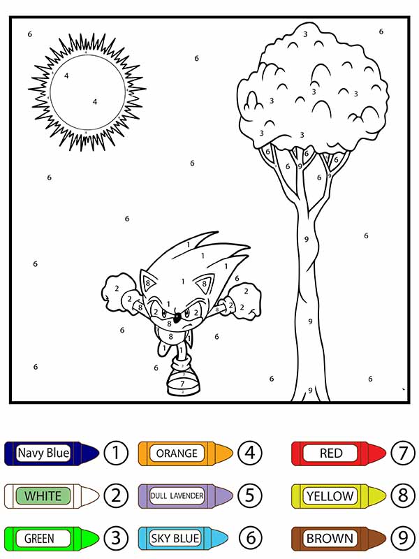 Sonic Running, Sun, and Tree Color by Number