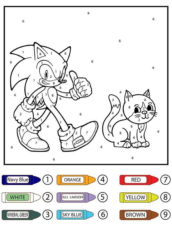 Sonic Thumbs up and Adorable Cat Color by Number