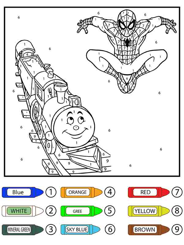 Spider-Man above the Train Color by Number