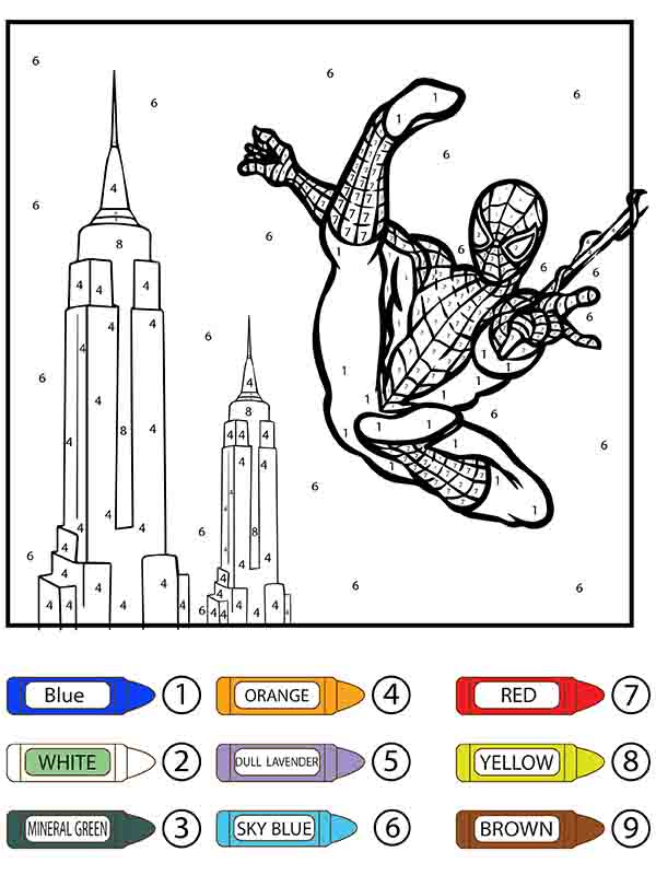 Spider-Man Swinging Color by Number