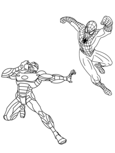 Ausmalbild Spiderman mit Iron Man