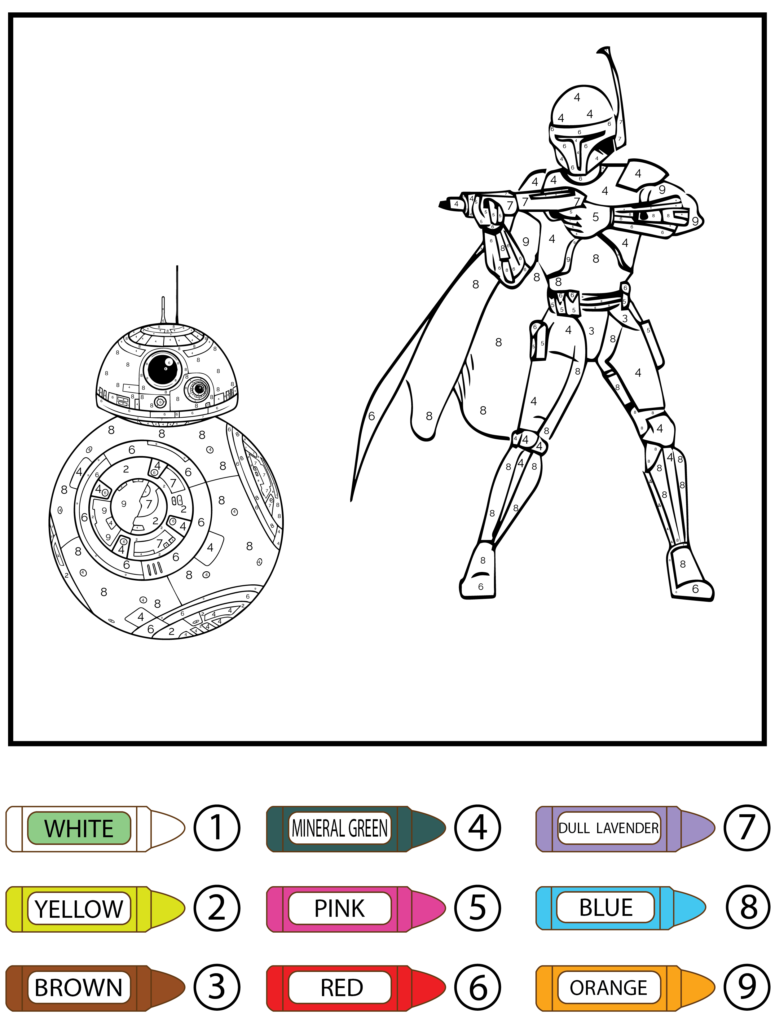 Star Wars BB-8 and Stormtrooper Color by Number