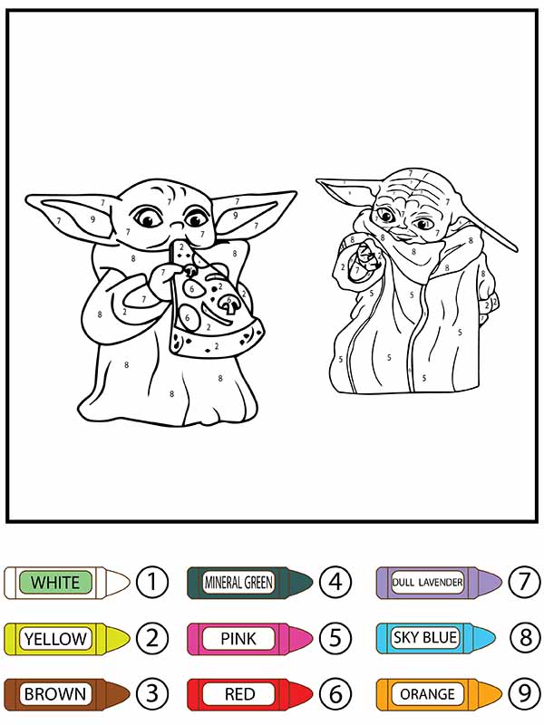 Star Wars Grogu and Baby Yoda Eating Color By Number