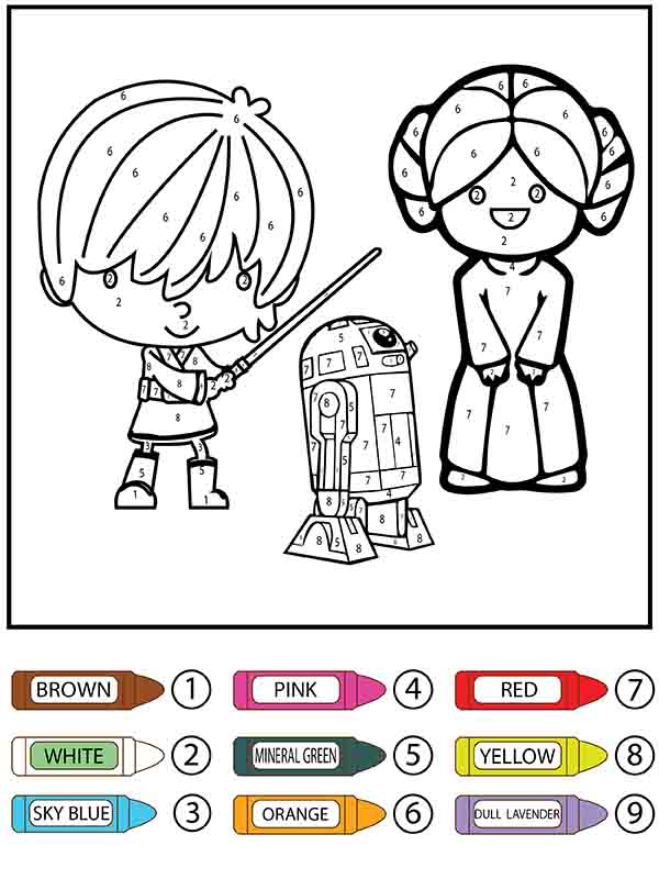 Star Wars Kids and R2-D2 Robot Color By Number