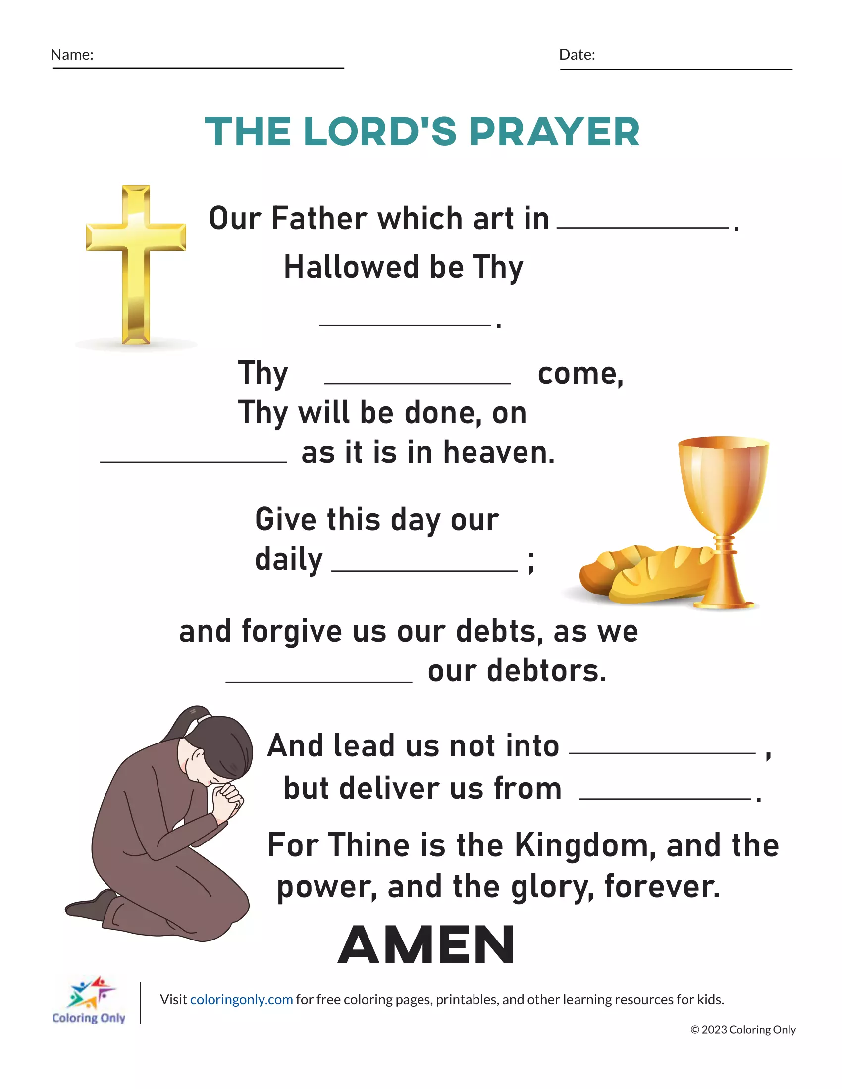 The Lord’s Prayer Free Printable Worksheet