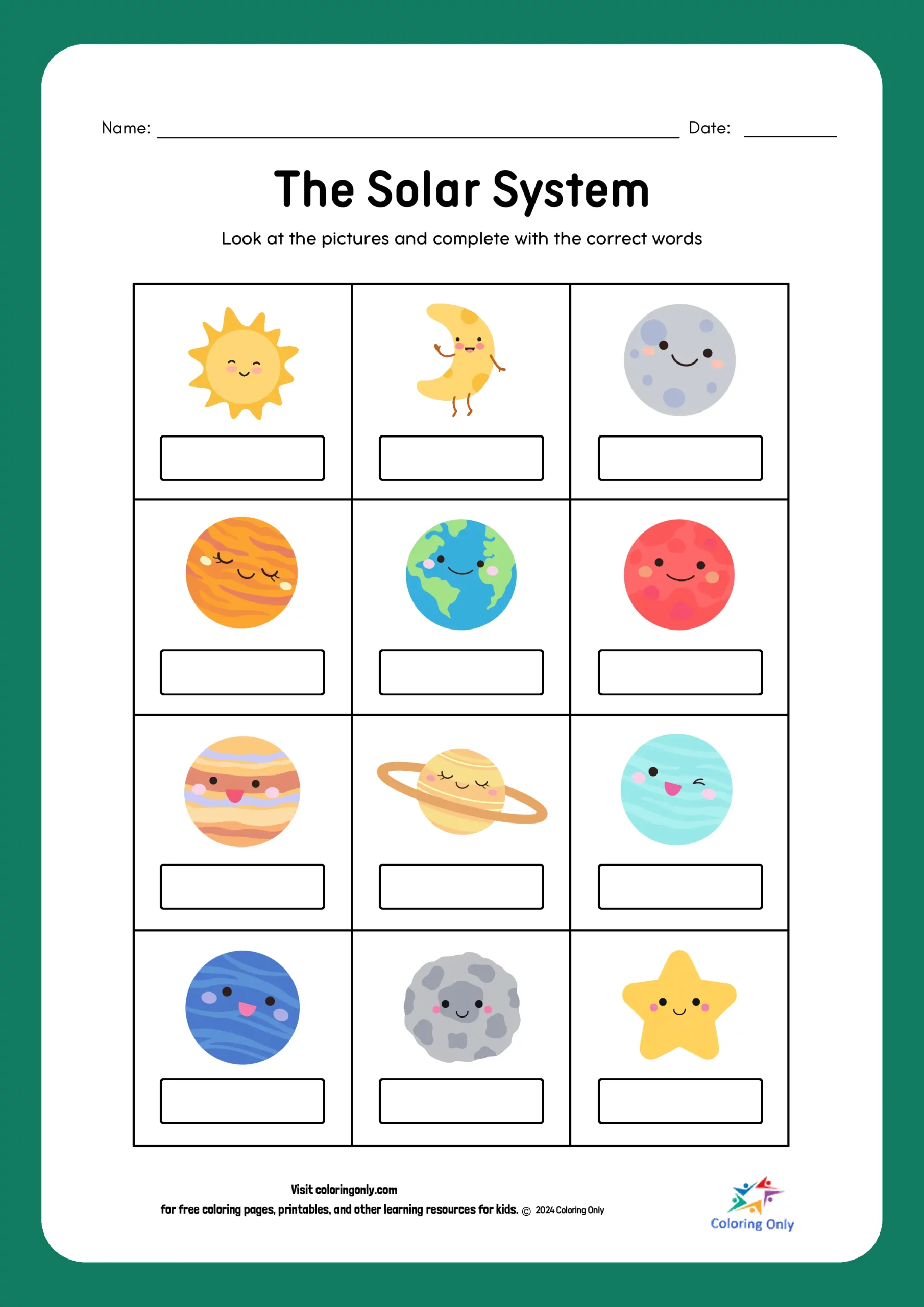 The Solar System Free Printable Worksheet