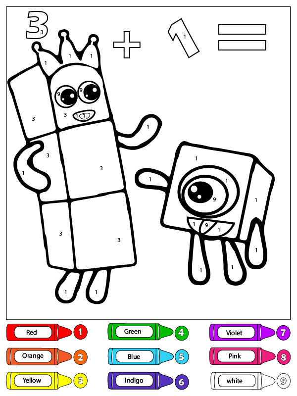Three and One Numberblocks Color by Number