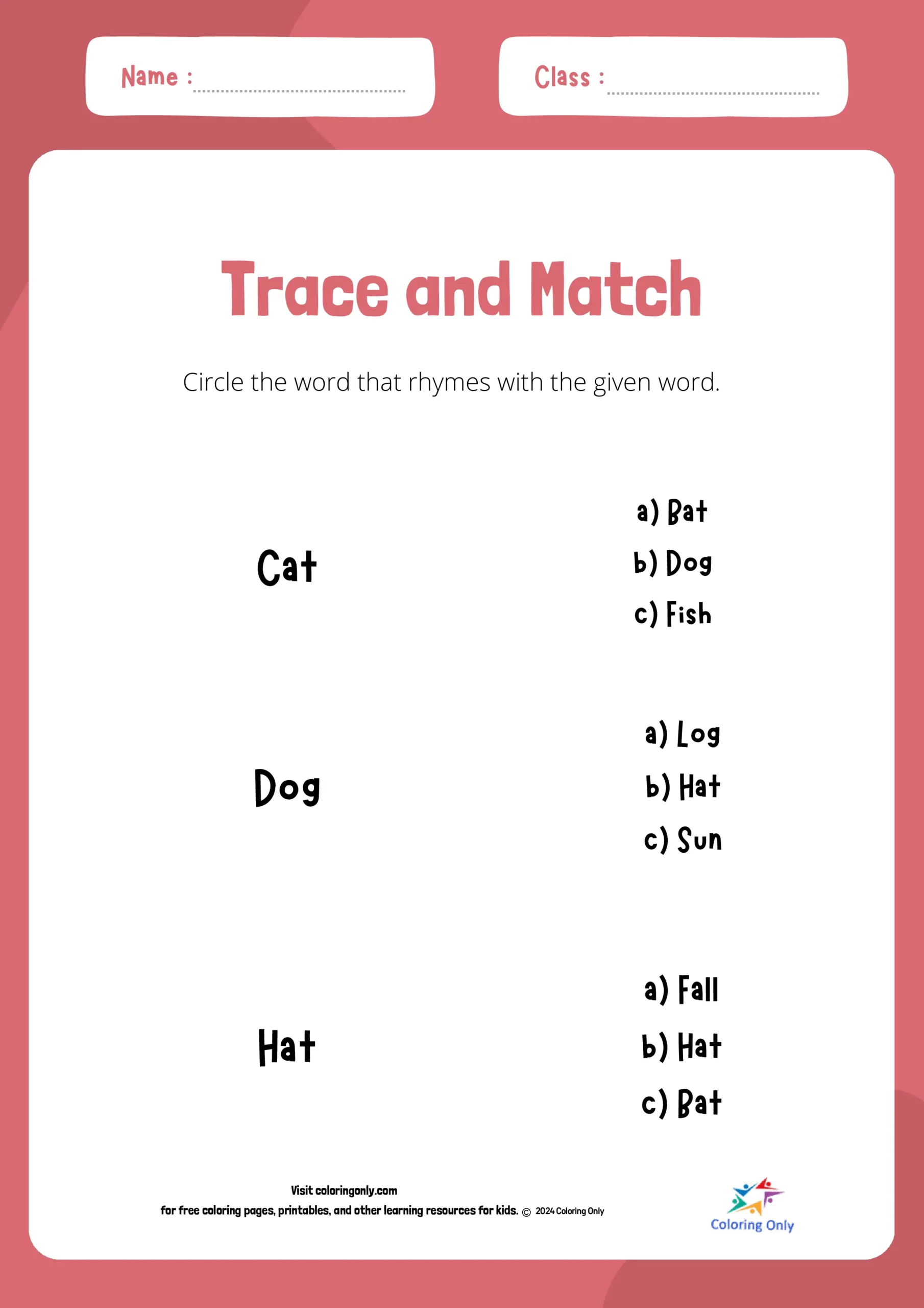 Trace and Match Free Printable Worksheet