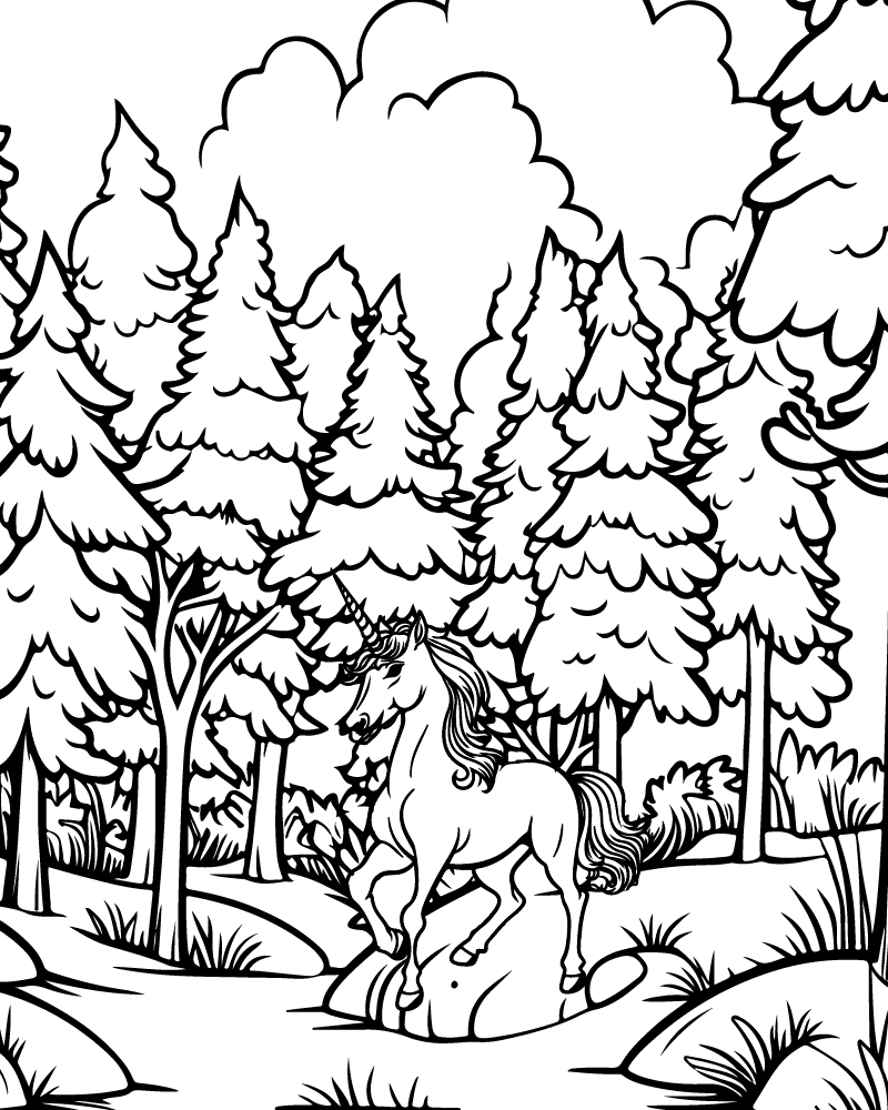 Unicorn in Enchanted Forest