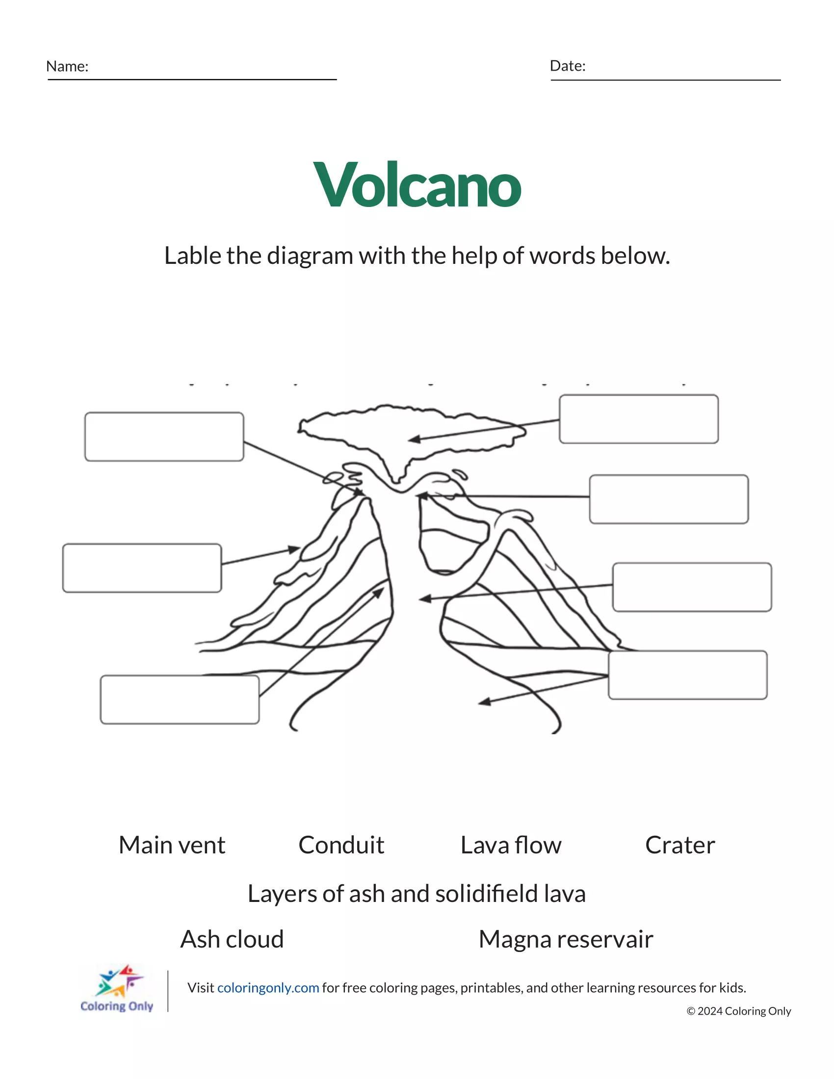 Volcano Free Printable Worksheet