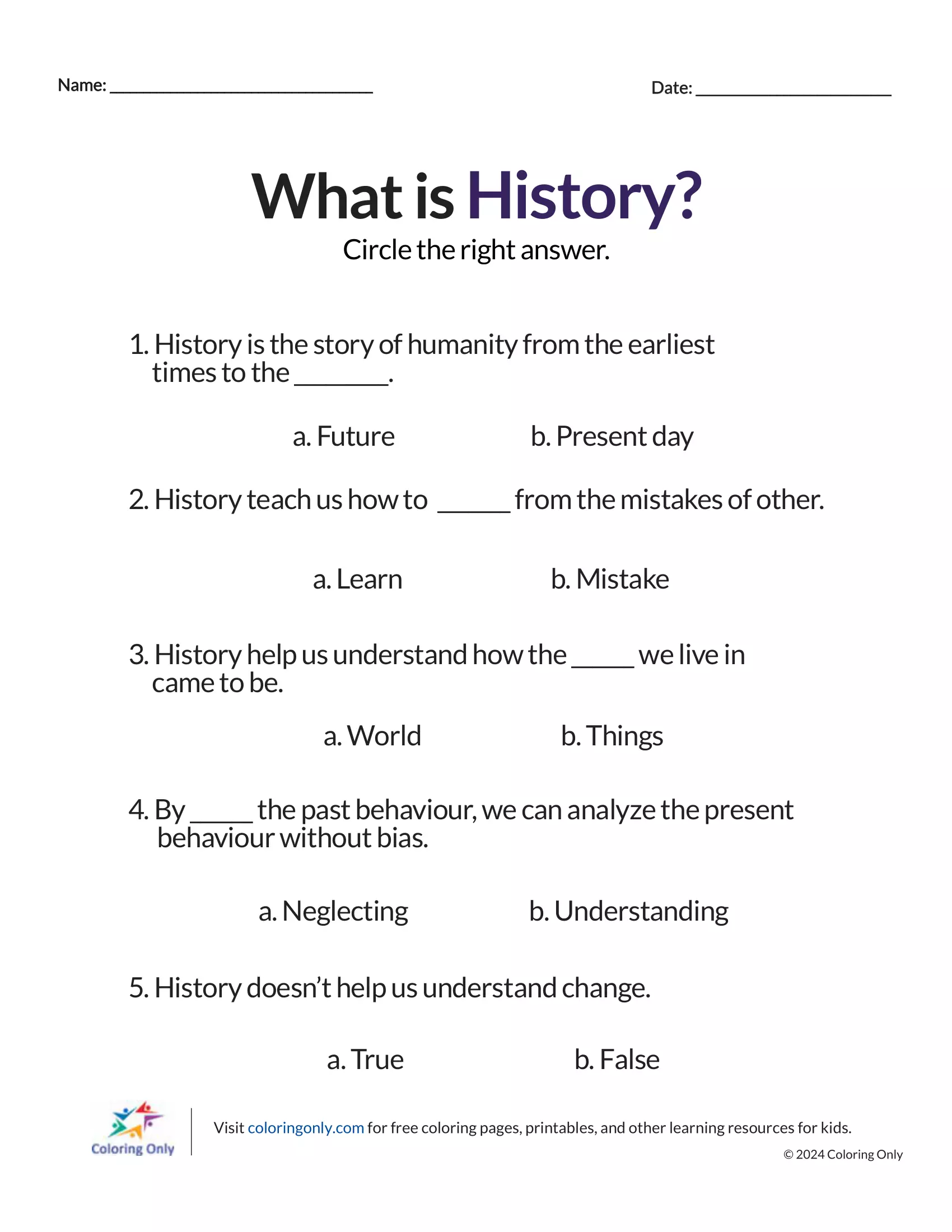 What is History Free Printable Worksheet