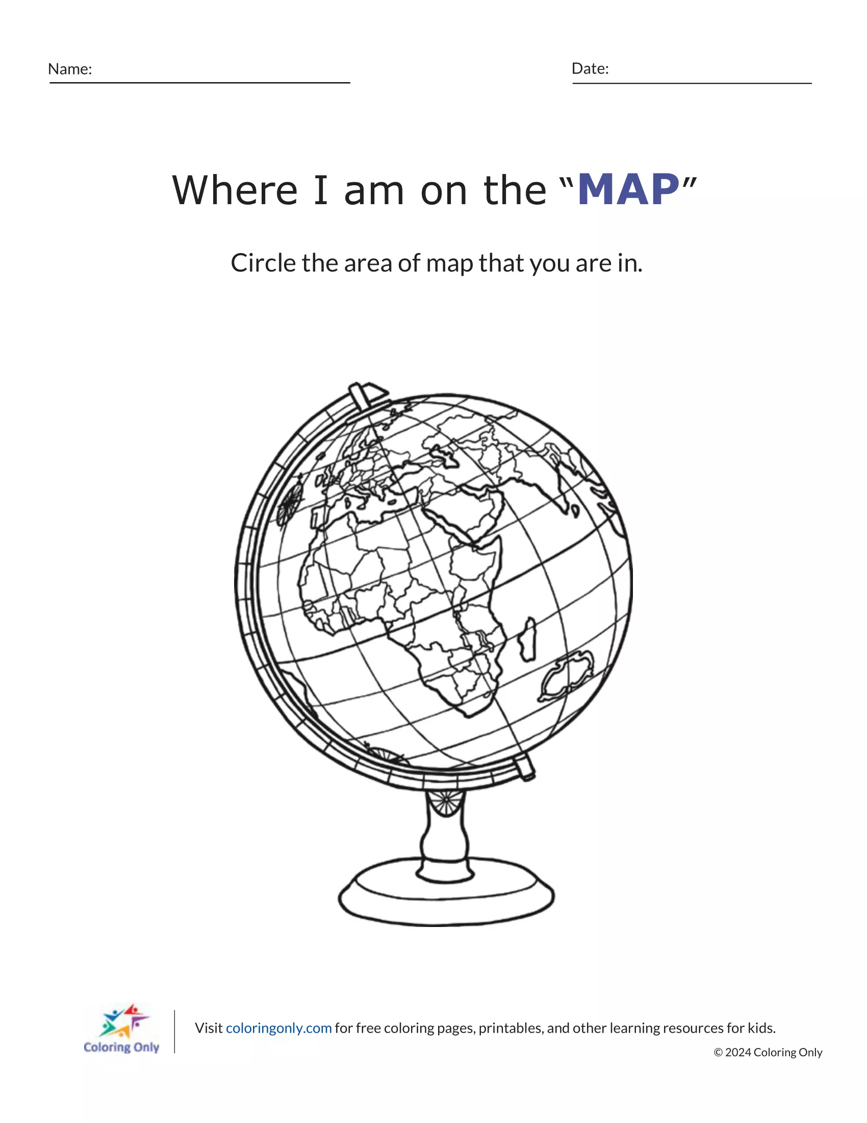 Where I am on the MAP Free Printable Worksheet