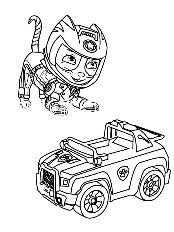 Wild Cat and Car Free Coloring Page