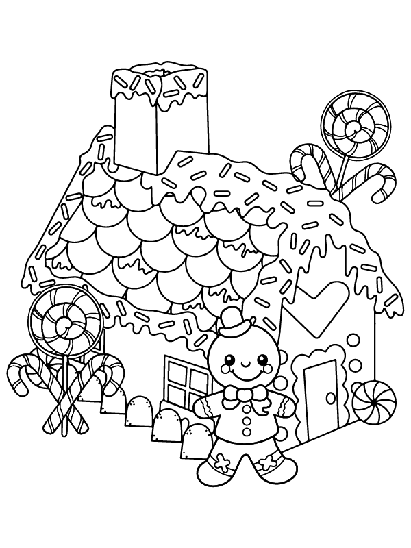 Winter Christmas Gingerbread house Coloring Pages