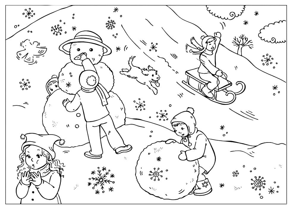 Winter Scene coloring page 1