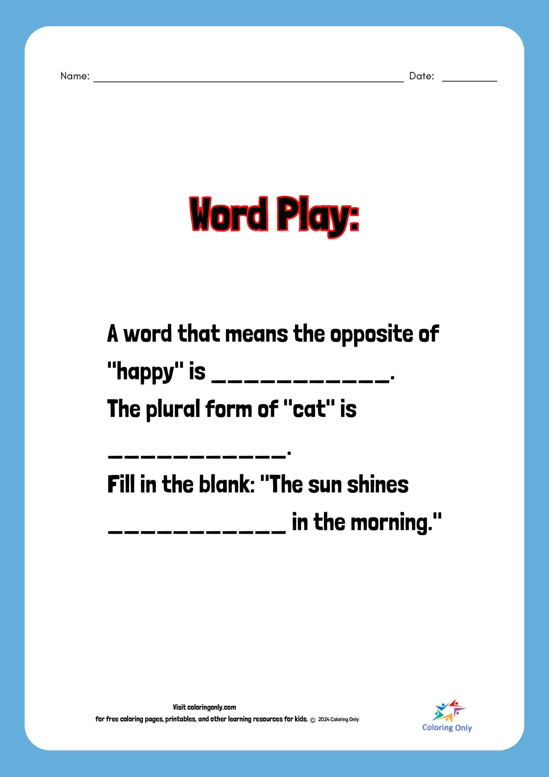 Word Play Free Printable Worksheet