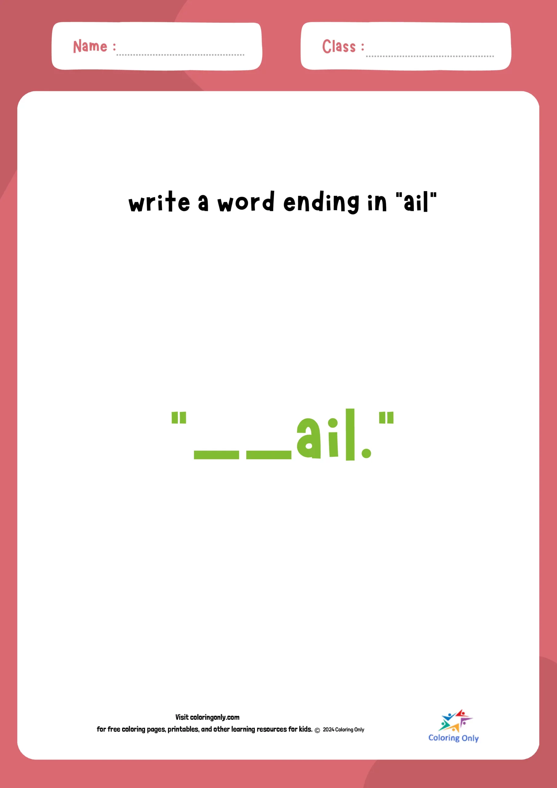 Write a word ending in ail Free Printable Worksheet