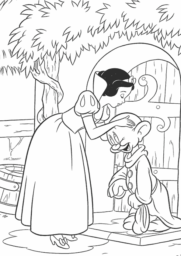 Snow White Kissing Dwarf Coloring Page - Free Printable Coloring Pages