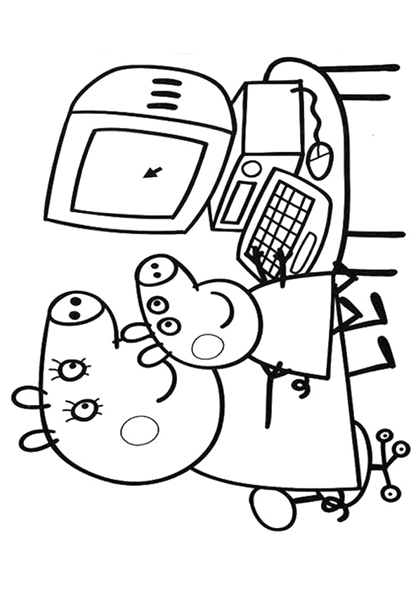 Peppa And Mama With A Computer Coloring Page - Free Printable Coloring