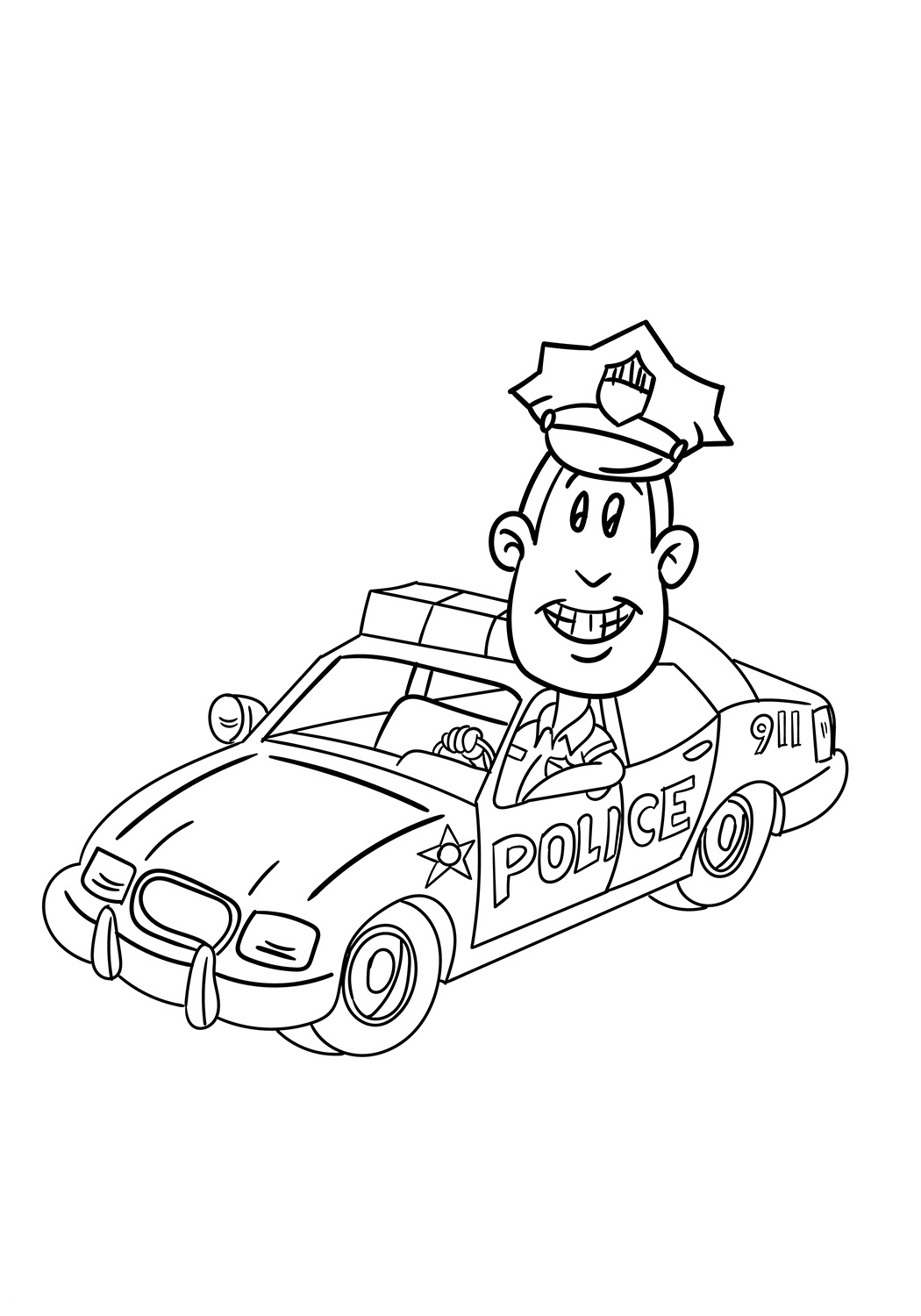 The Policeman In The Car Coloring Page - Free Printable Coloring Pages