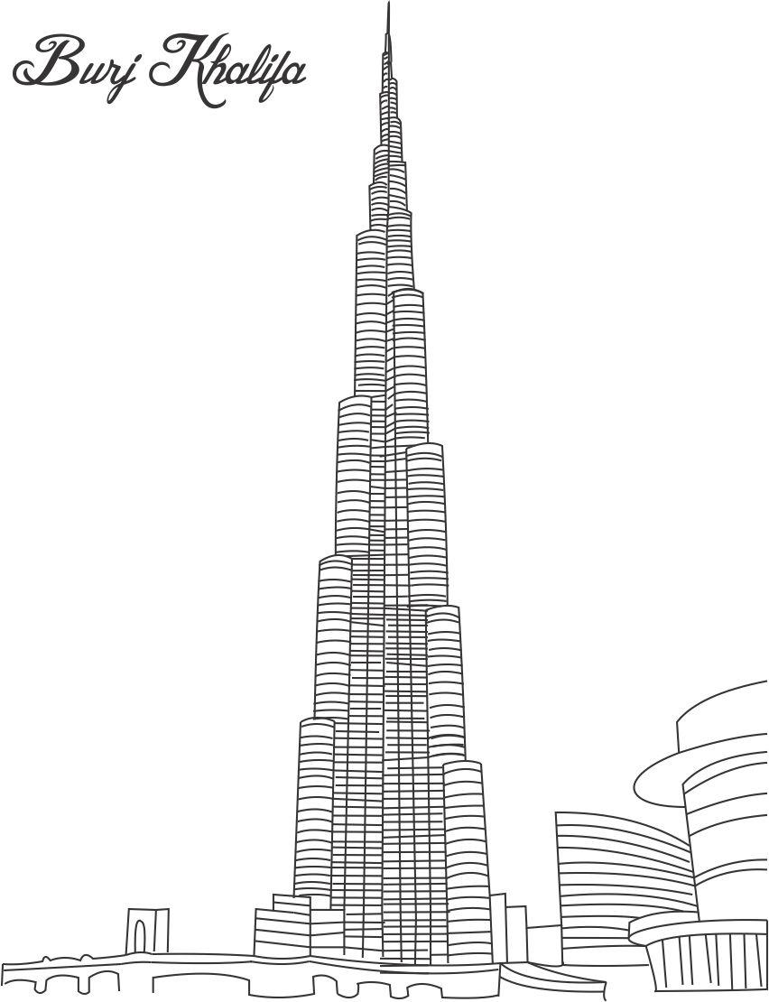 Premium Vector | Sketch hand drawn single line art coloring page menara burj  khalifa day