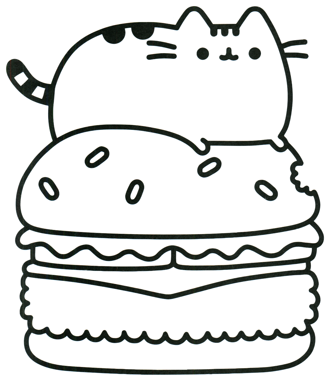 Pusheen On Hamburger Coloring Page   Free Printable Coloring Pages ...