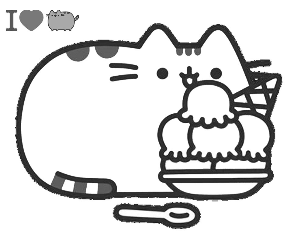 pusheen with ice cream coloring page  free printable