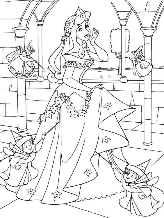 Aurora With The Fairies Coloring Page - Free Printable Coloring Pages