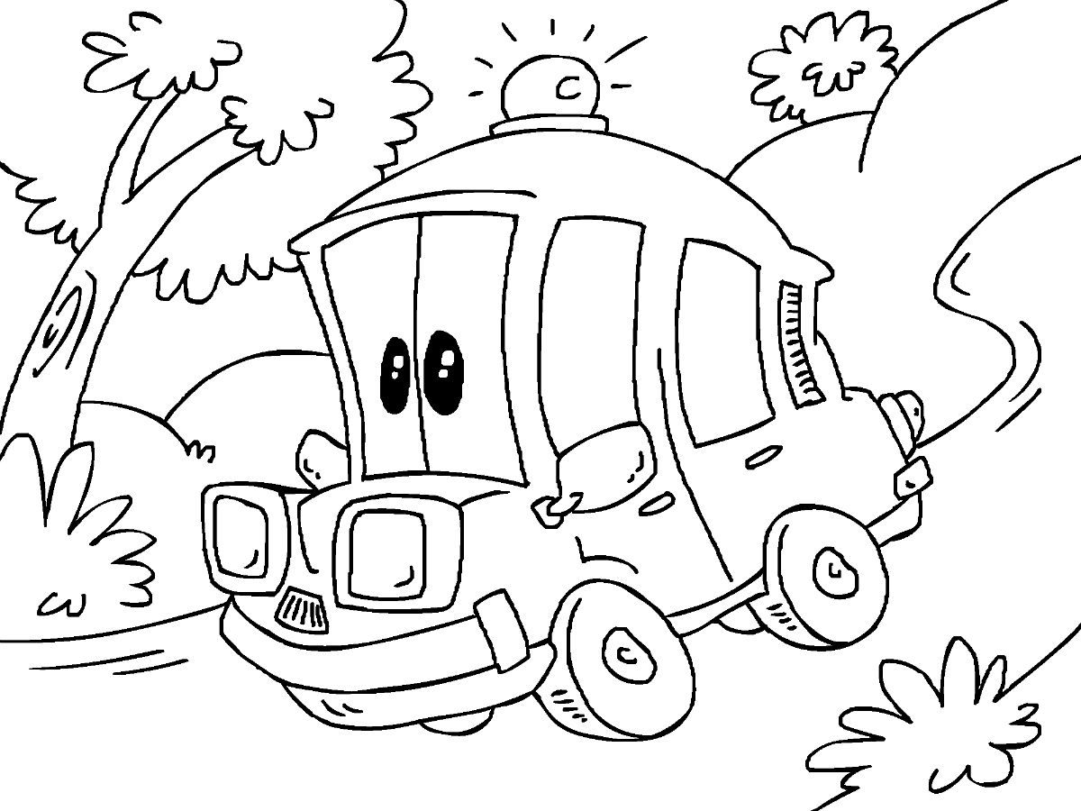 Cartoon Ambulance Coloring Page - Free Printable Coloring Pages for Kids
