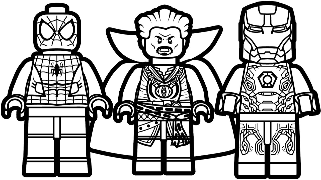 Lego: Spiderman, Doctor Strange And Iron Man Coloring Page - Free