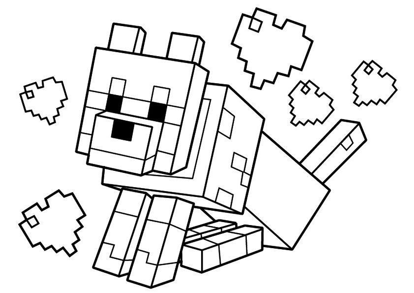 wolf in minecraft coloring page  free printable coloring